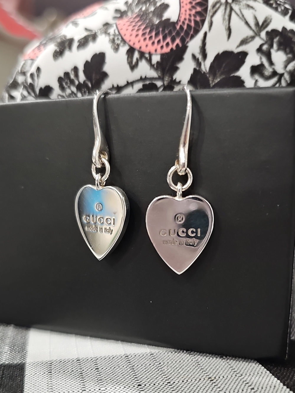 Gucci Silver Heart Dangle Earrings
